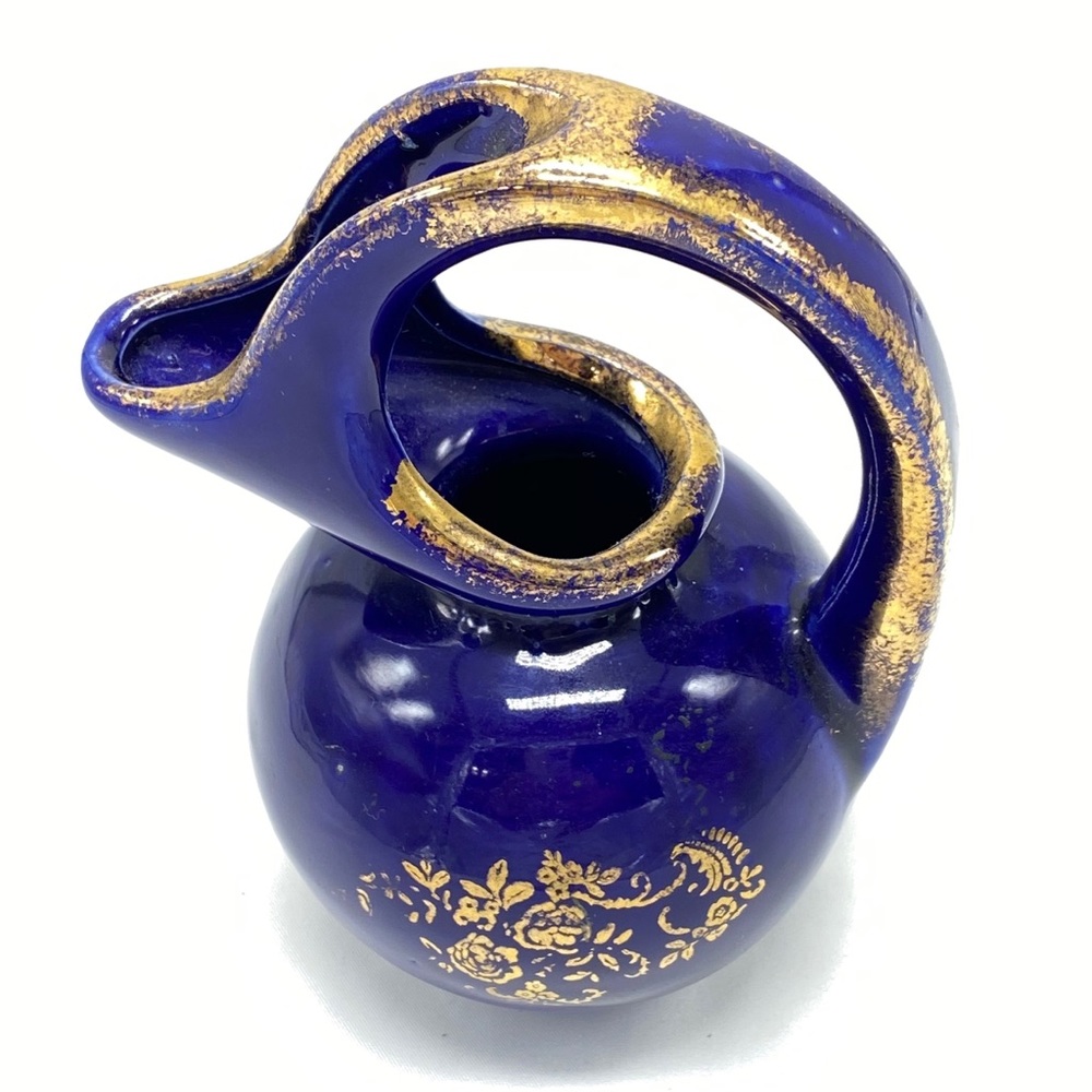 Vintage Cobalt Blue Gold Unusual Small Pitcher